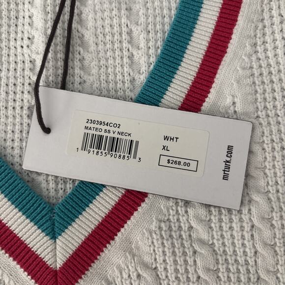 Mr Turk Mateo Short Sleeve V Neck Pullover Sweater Shirt White $268 NWT - Picture 4 of 10